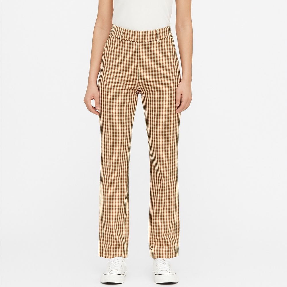 Straight Leg Gingham Pants in Brown / Cream